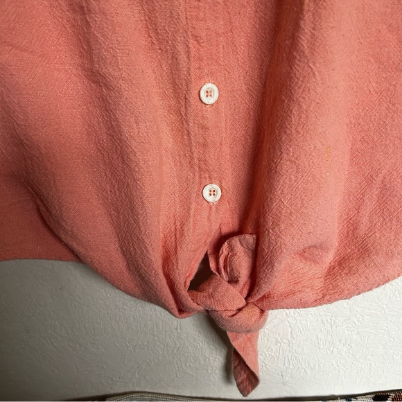 Vintage Peach cropped linen beach summer button up shirt top tie front M SMC - Picture 3 of 6